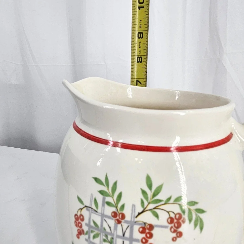 Vintage MCM Floral Trellis Pitcher Ivory Ceramic Water Jug 7